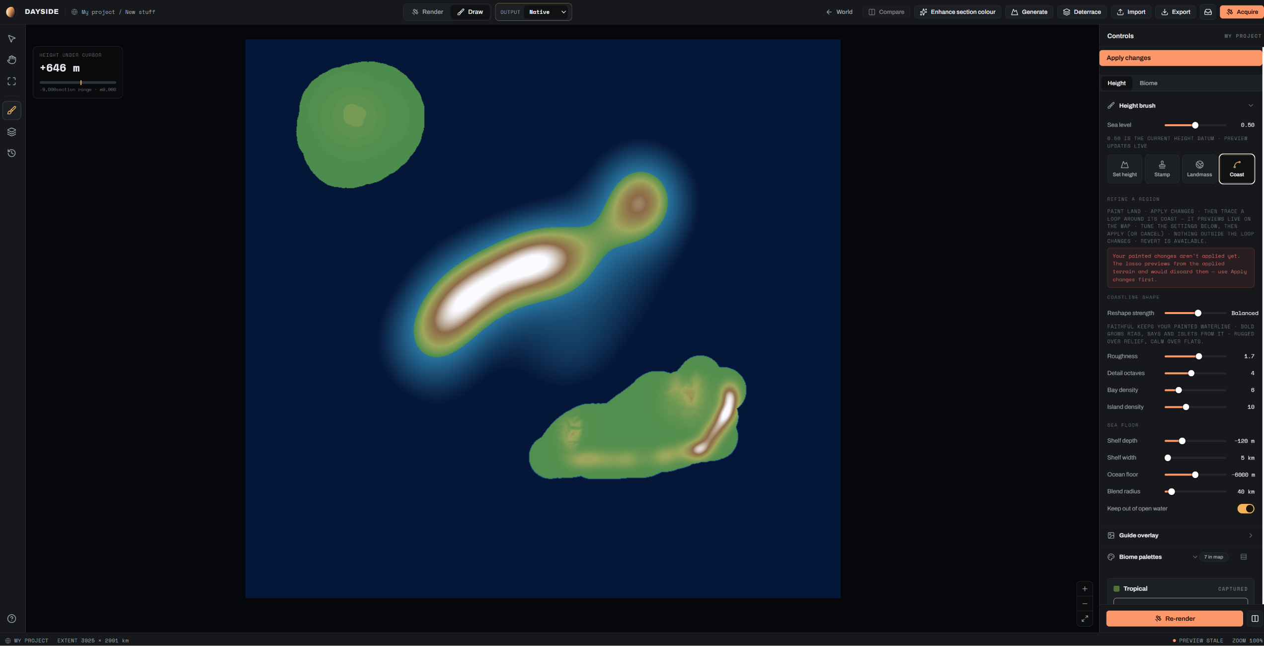 Draw workspace with painted landmasses